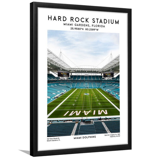 Hard Rock Stadium, Miami Dolphins Football Stadium Wall Art Print, Framed Art Prints Wall Decor