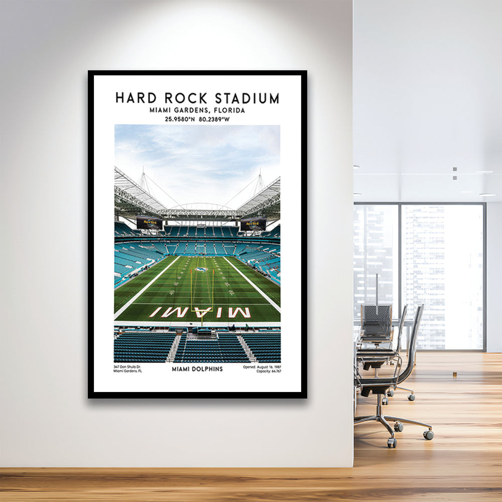 Hard Rock Stadium, Miami Dolphins Football Stadium Wall Art Print, Framed Art Prints Wall Decor