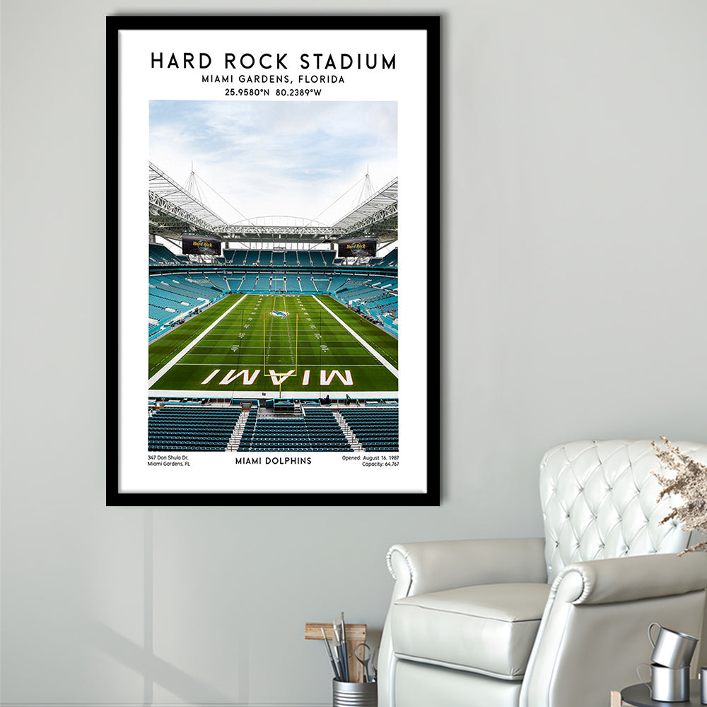 Hard Rock Stadium, Miami Dolphins Football Stadium Wall Art Print, Framed Art Prints Wall Decor