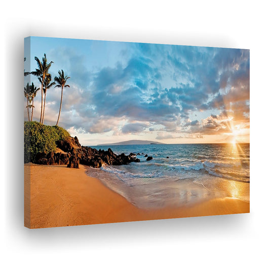 Hawaii Maui Makena Secret Beach At Sunset Large Stretched Canvas, Cavas Print Wall Art Hom Decor