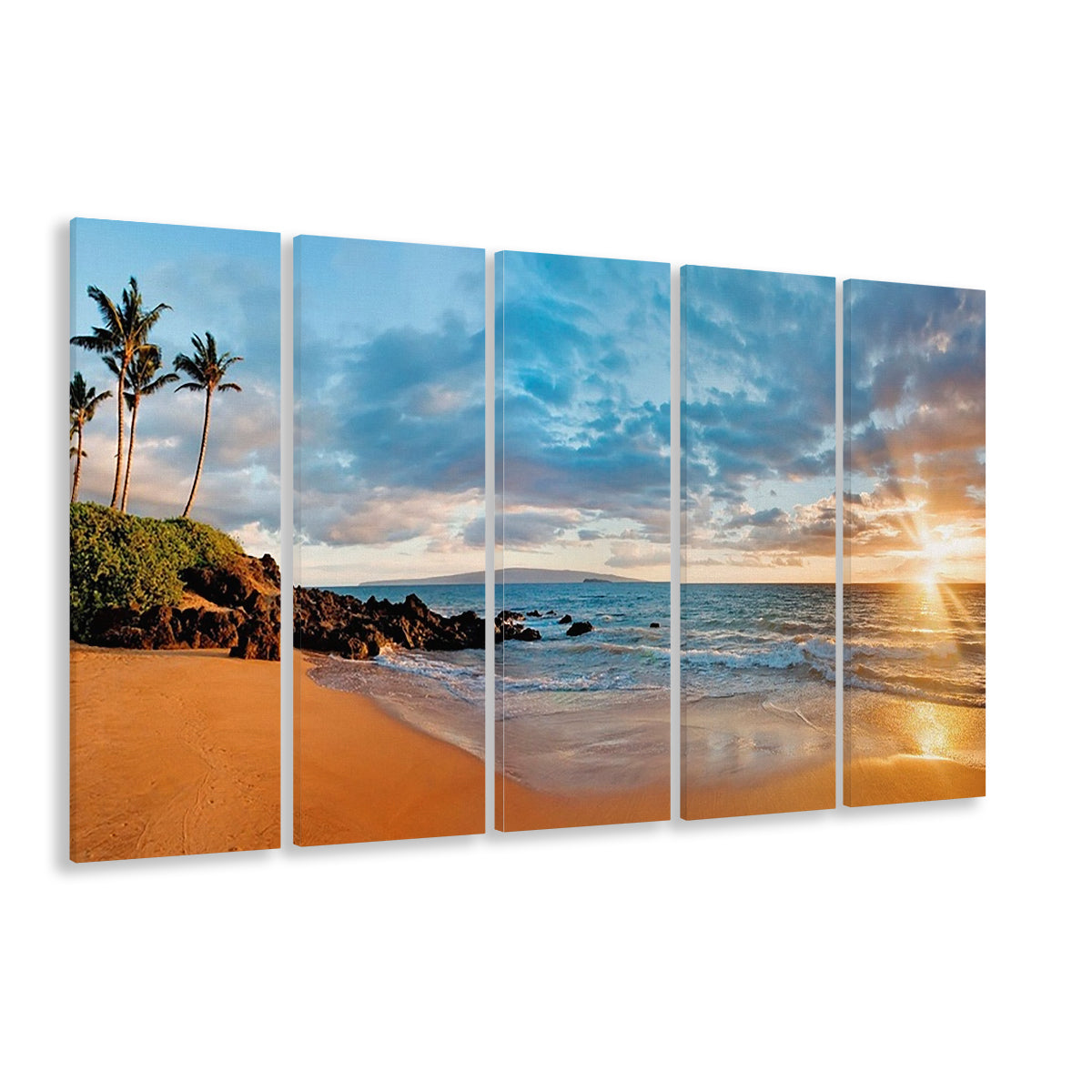 Hawaii Maui Makena Secret Beach At Sunset Large Stretched Canvas, 5 Piece B Extra Large Cavas Print Wall Art Decor