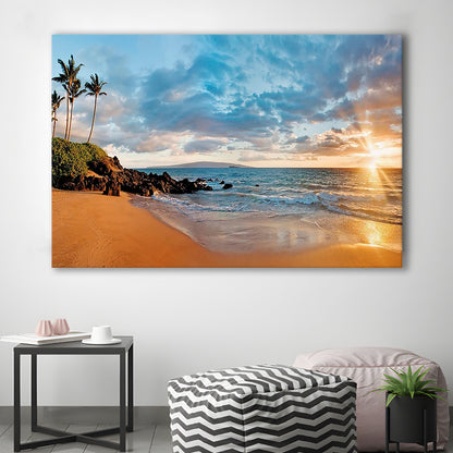 Hawaii Maui Makena Secret Beach At Sunset Large Stretched Canvas, Cavas Print Wall Art Hom Decor