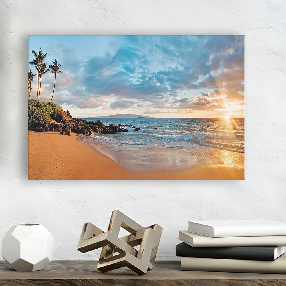 Hawaii Maui Makena Secret Beach At Sunset Large Stretched Canvas, Cavas Print Wall Art Hom Decor