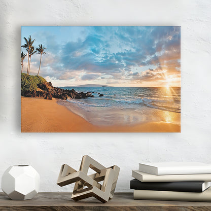 Hawaii Maui Makena Secret Beach At Sunset Large Stretched Canvas, Cavas Print Wall Art Hom Decor