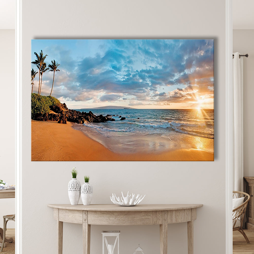 Hawaii Maui Makena Secret Beach At Sunset Large Stretched Canvas, Cavas Print Wall Art Hom Decor