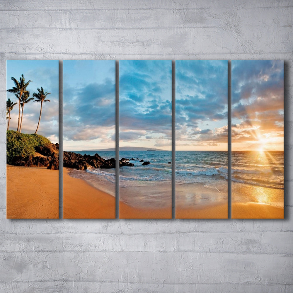 Hawaii Maui Makena Secret Beach At Sunset Large Stretched Canvas, 5 Piece B Extra Large Cavas Print Wall Art Decor