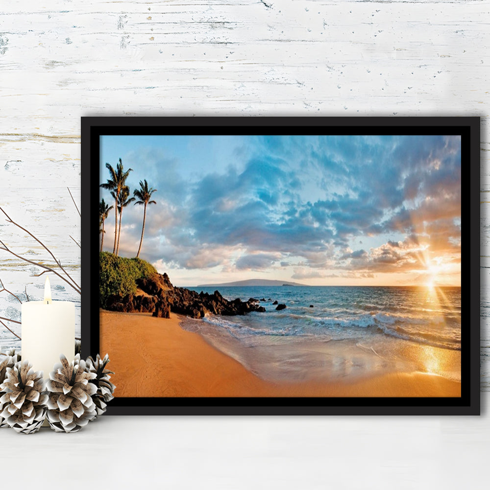 Hawaii Maui Makena Secret Beach At Sunset Large Stretched Canvas, Framed Cavas Print, Floating Frame