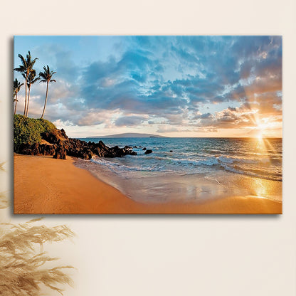 Hawaii Maui Makena Secret Beach At Sunset Large Stretched Canvas, Cavas Print Wall Art Hom Decor