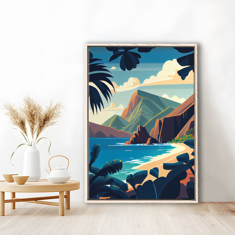 Hawaii Retro Art Print, Hawaii City Wall Art, Floating Framed Canvas Print, Framed Picture, Painting Canvas