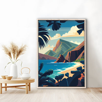 Hawaii Retro Art Print, Hawaii City Wall Art, Floating Framed Canvas Print, Framed Picture, Painting Canvas