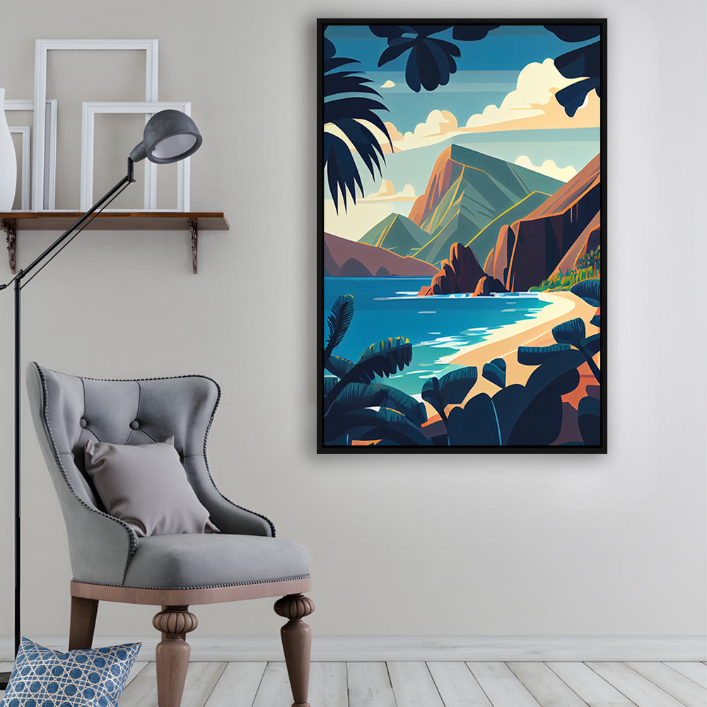 Hawaii Retro Art Print, Hawaii City Wall Art, Floating Framed Canvas Print, Framed Picture, Painting Canvas