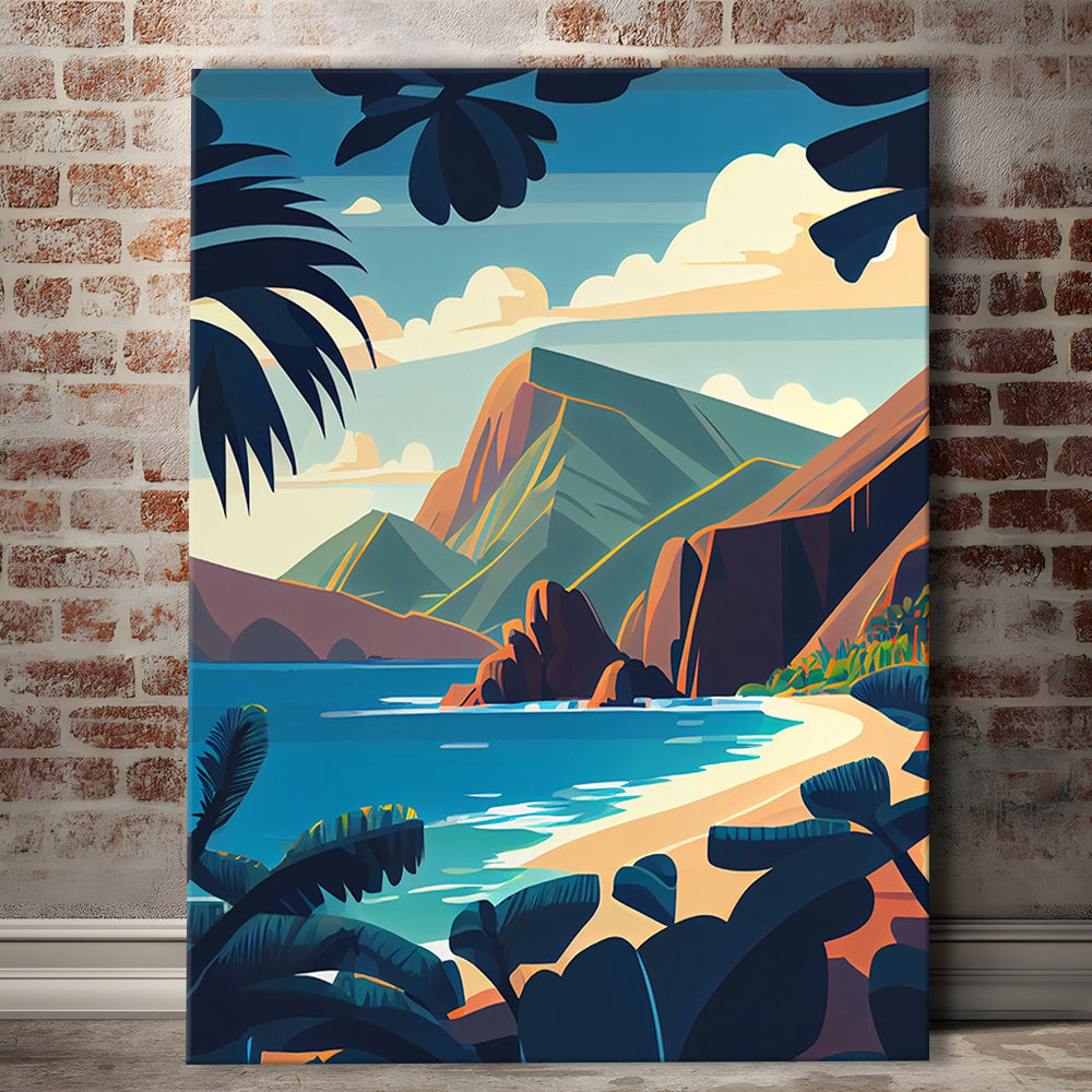 Hawaii Retro Art Print, Hawaii City Wall Art, Canvas Print, Painting Canvas, Living Room Decor
