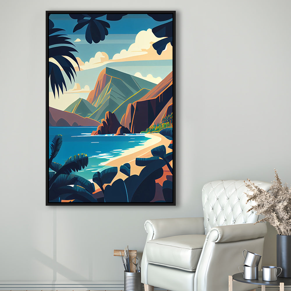 Hawaii Retro Art Print, Hawaii City Wall Art, Floating Framed Canvas Print, Framed Picture, Painting Canvas
