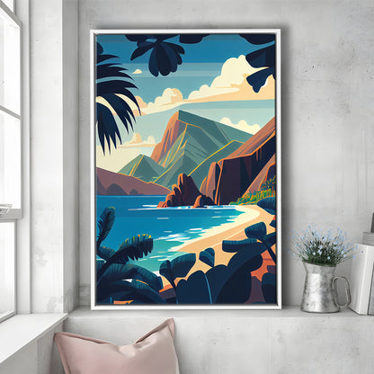 Hawaii Retro Art Print, Hawaii City Wall Art, Floating Framed Canvas Print, Framed Picture, Painting Canvas