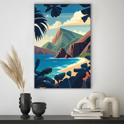 Hawaii Retro Art Print, Hawaii City Wall Art, Canvas Print, Painting Canvas, Living Room Decor