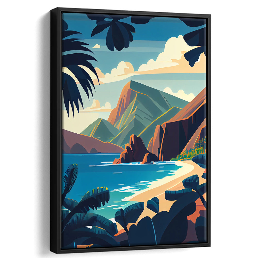 Hawaii Retro Art Print, Hawaii City Wall Art, Floating Framed Canvas Print, Framed Picture, Painting Canvas