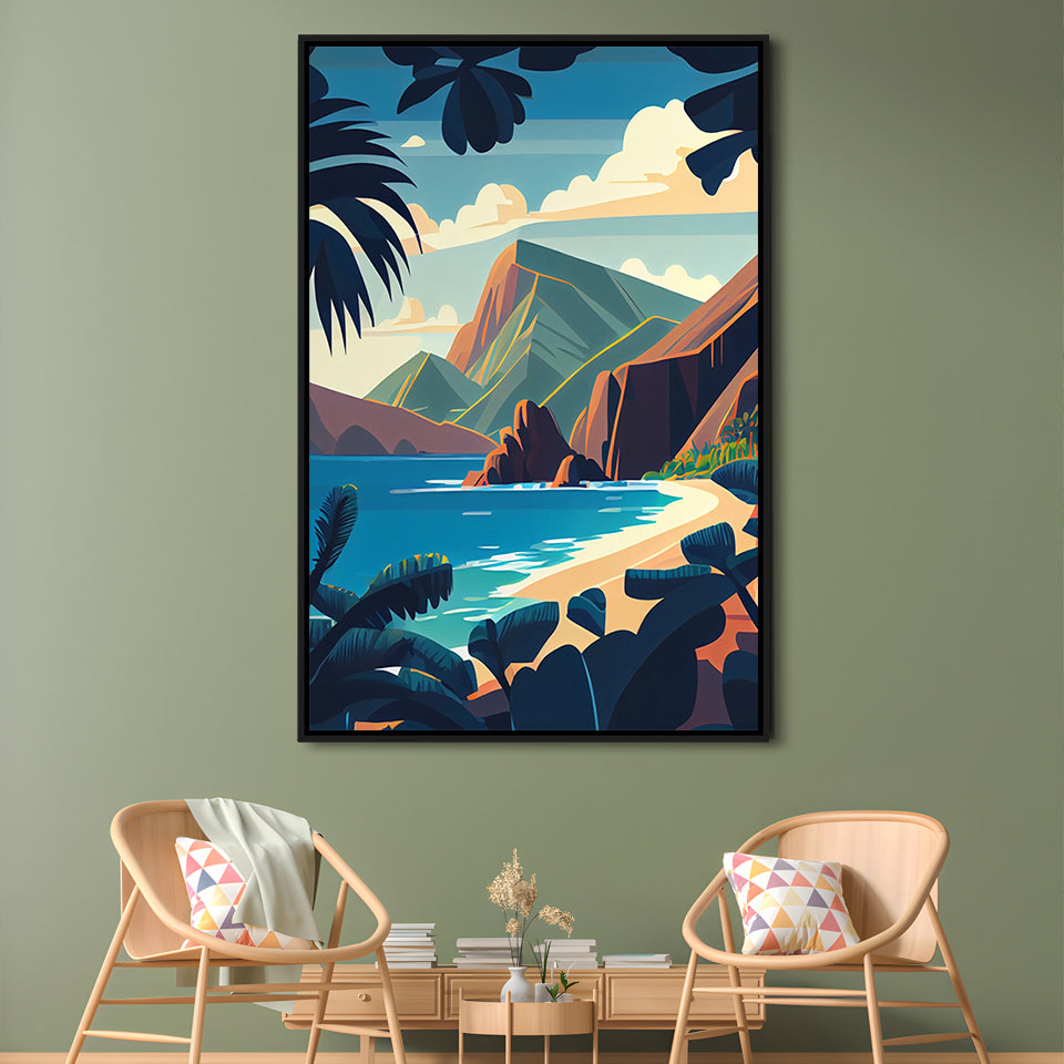 Hawaii Retro Art Print, Hawaii City Wall Art, Floating Framed Canvas Print, Framed Picture, Painting Canvas