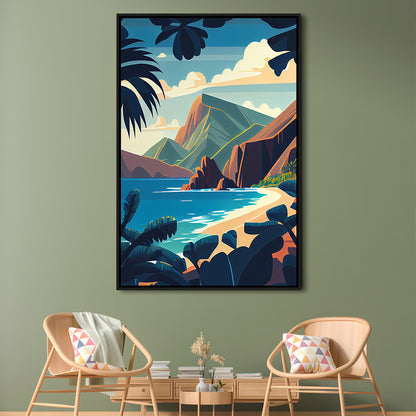 Hawaii Retro Art Print, Hawaii City Wall Art, Floating Framed Canvas Print, Framed Picture, Painting Canvas