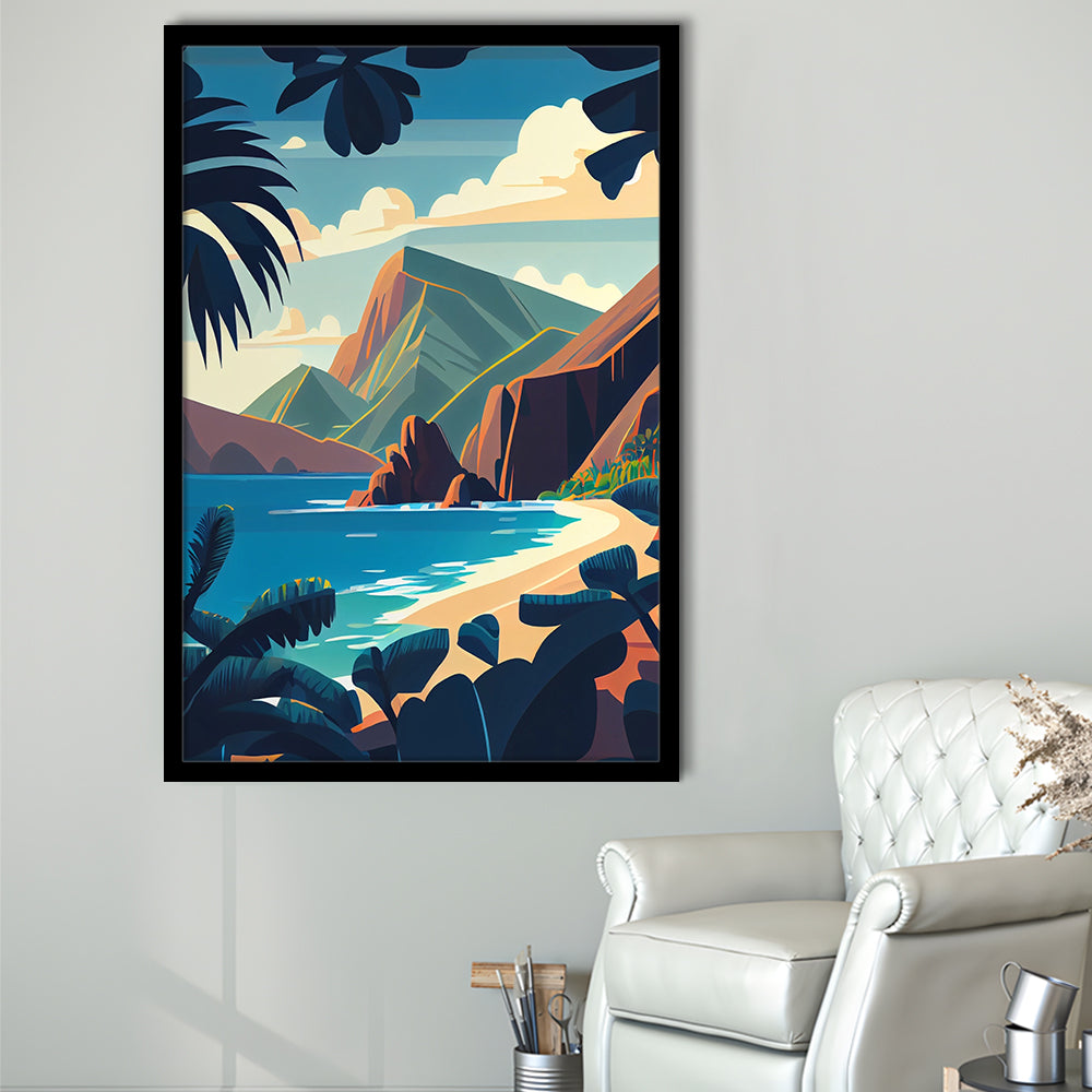 Hawaii Retro Art Print, Hawaii City Wall Art, Framed Art Print, Picture Framed, Painting Art