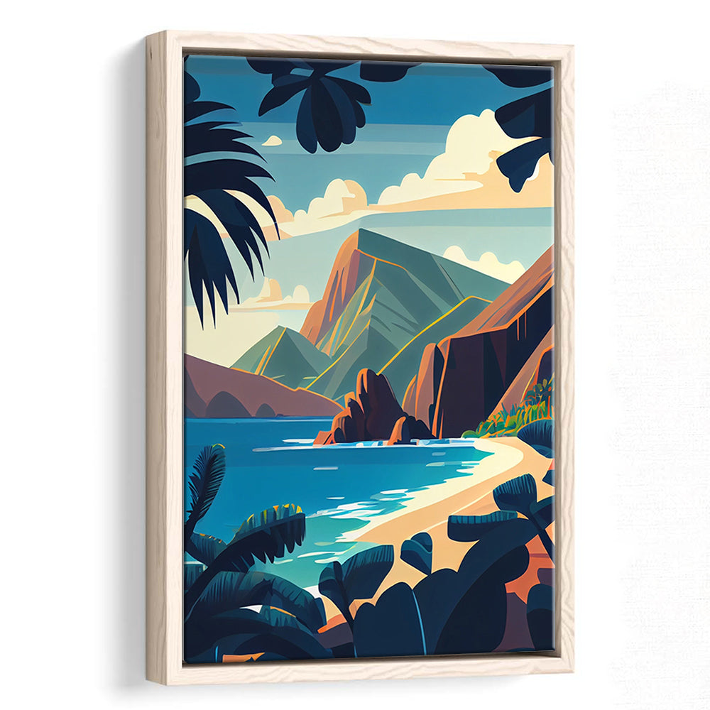 Hawaii Retro Art Print, Hawaii City Wall Art, Floating Framed Canvas Print, Framed Picture, Painting Canvas