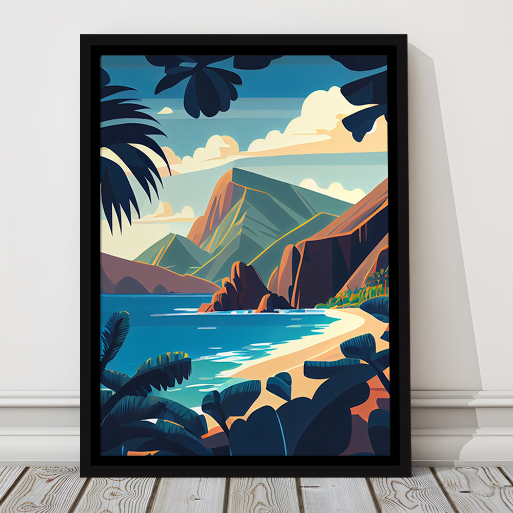 Hawaii Retro Art Print, Hawaii City Wall Art, Floating Framed Canvas Print, Framed Picture, Painting Canvas