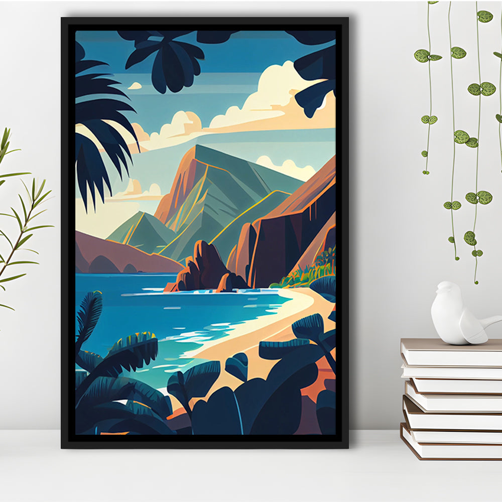 Hawaii Retro Art Print, Hawaii City Wall Art, Floating Framed Canvas Print, Framed Picture, Painting Canvas