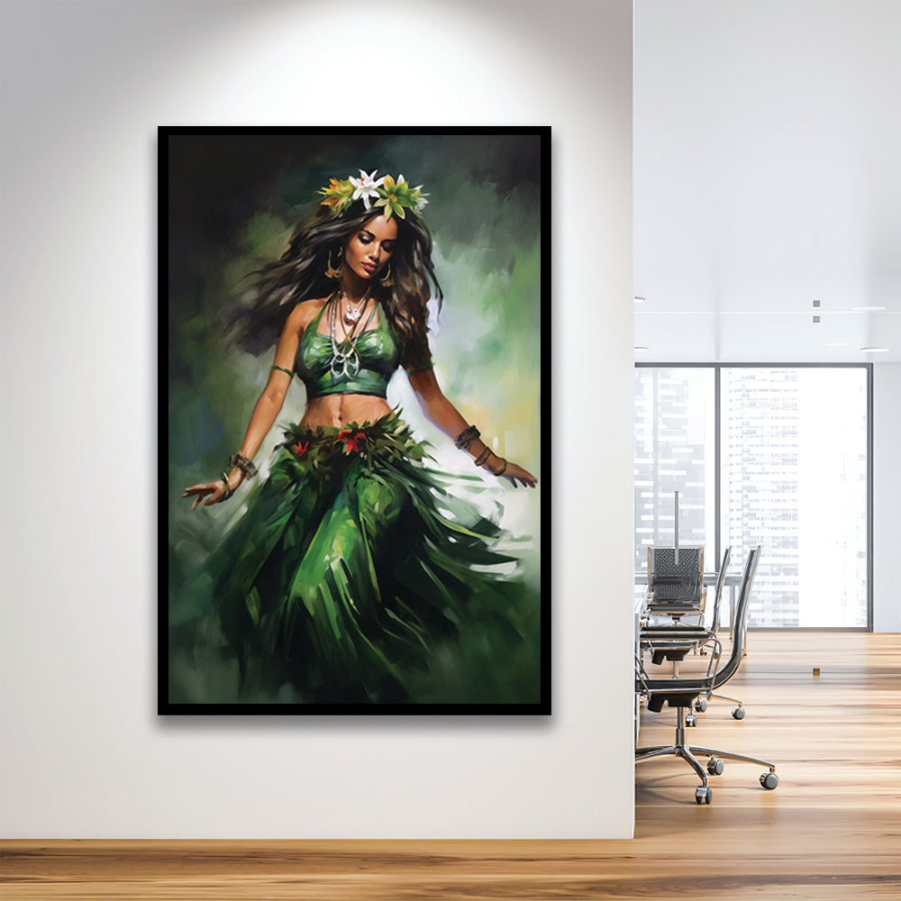Hawaii,Hula Girl Dancing Traditional Hula Dance Painting , Framed Art Print Wall Decor, Picture Framed