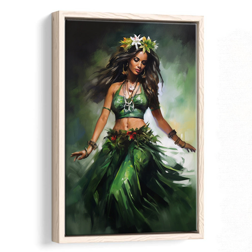 Hawaii,Hula Girl Dancing Traditional Hula Dance Painting , Framed Canvas Print Wall Art, Floating Frame