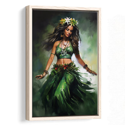 Hawaii,Hula Girl Dancing Traditional Hula Dance Painting , Framed Canvas Print Wall Art, Floating Frame