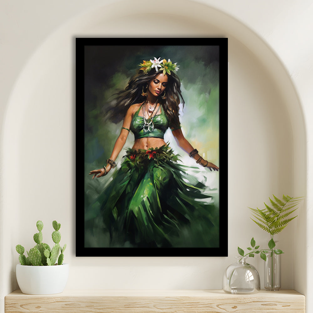 Hawaii,Hula Girl Dancing Traditional Hula Dance Painting , Framed Art Print Wall Decor, Picture Framed