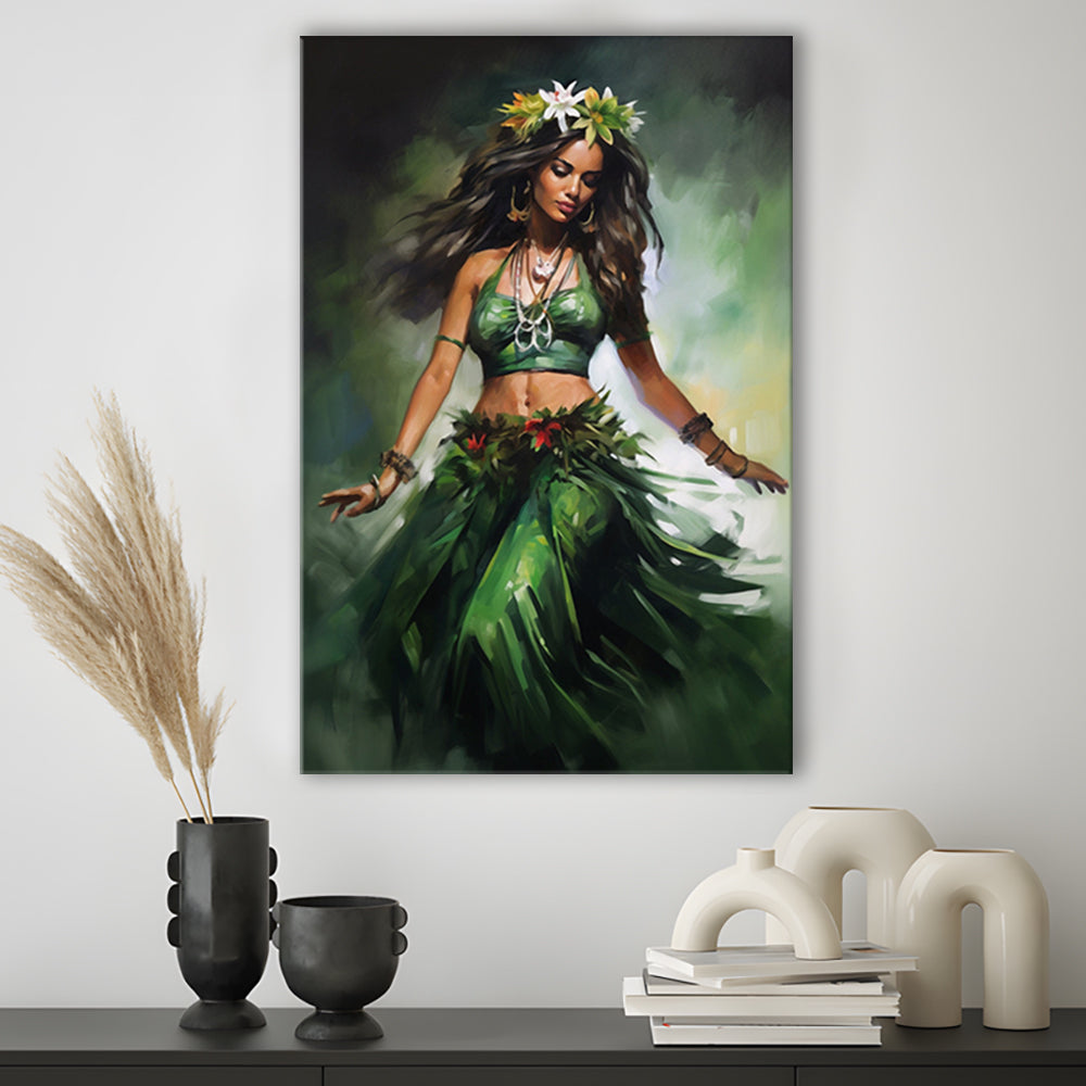 Hawaii,Hula Girl Dancing Traditional Hula Dance Painting , Canvas Print Wall Art, Wall Decor, Painting Canvas