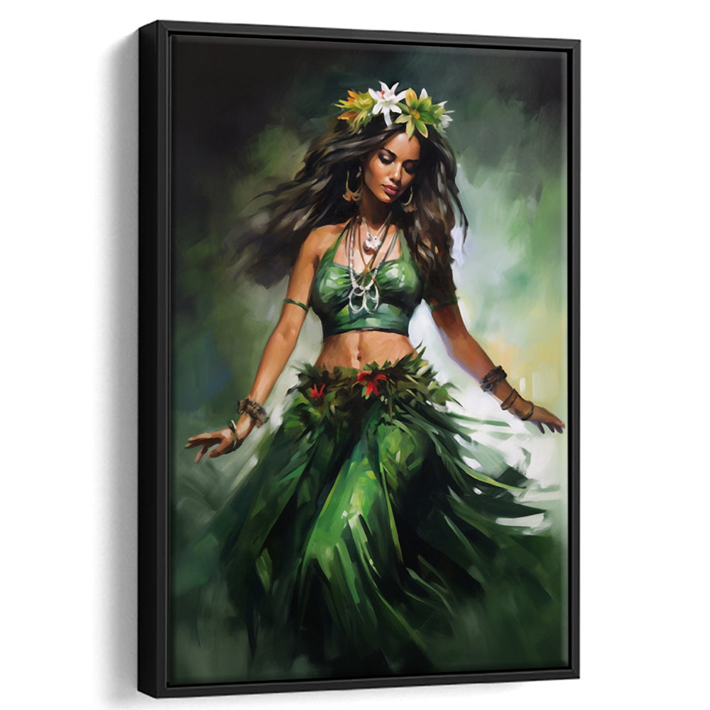 Hawaii,Hula Girl Dancing Traditional Hula Dance Painting , Framed Canvas Print Wall Art, Floating Frame