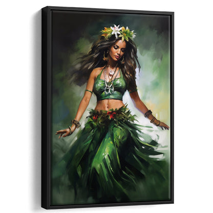 Hawaii,Hula Girl Dancing Traditional Hula Dance Painting , Framed Canvas Print Wall Art, Floating Frame