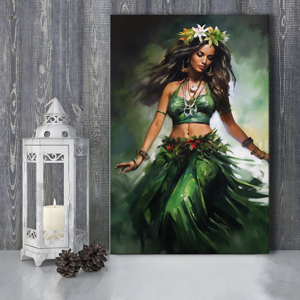 Hawaii,Hula Girl Dancing Traditional Hula Dance Painting , Canvas Print Wall Art, Wall Decor, Painting Canvas