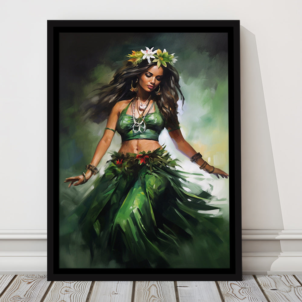 Hawaii,Hula Girl Dancing Traditional Hula Dance Painting , Framed Canvas Print Wall Art, Floating Frame
