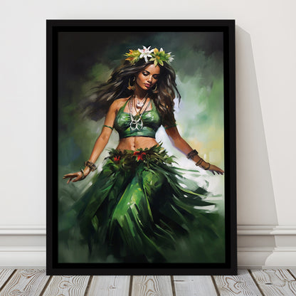 Hawaii,Hula Girl Dancing Traditional Hula Dance Painting , Framed Canvas Print Wall Art, Floating Frame