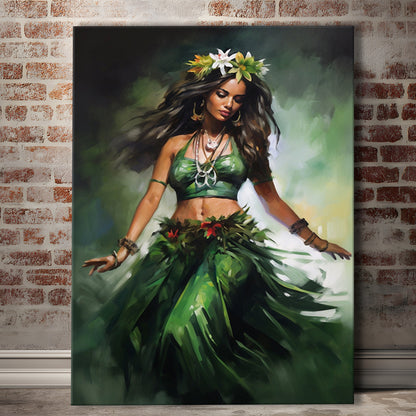 Hawaii,Hula Girl Dancing Traditional Hula Dance Painting , Canvas Print Wall Art, Wall Decor, Painting Canvas