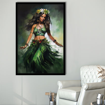 Hawaii,Hula Girl Dancing Traditional Hula Dance Painting , Framed Art Print Wall Decor, Picture Framed