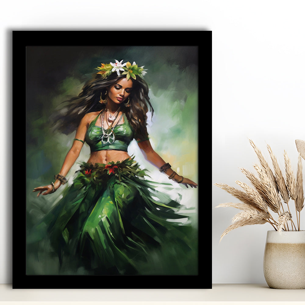 Hawaii,Hula Girl Dancing Traditional Hula Dance Painting , Framed Art Print Wall Decor, Picture Framed