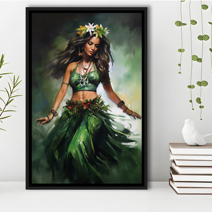 Hawaii,Hula Girl Dancing Traditional Hula Dance Painting , Framed Canvas Print Wall Art, Floating Frame