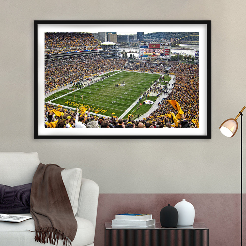 Heinz Field Pittsburgh Stadium, Stadium Canvas, Sport Art, Gift for him, White Border Framed Art Print Wall Decor