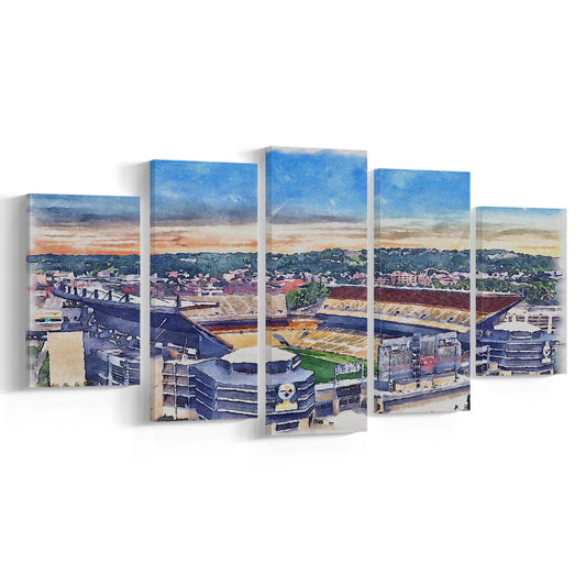 Heinz Field Print, Acrisure Painting Stadium Watercolor, Pennsylvania, Sport Art, Mixed 5 Panel, Canvas Print Wall Art