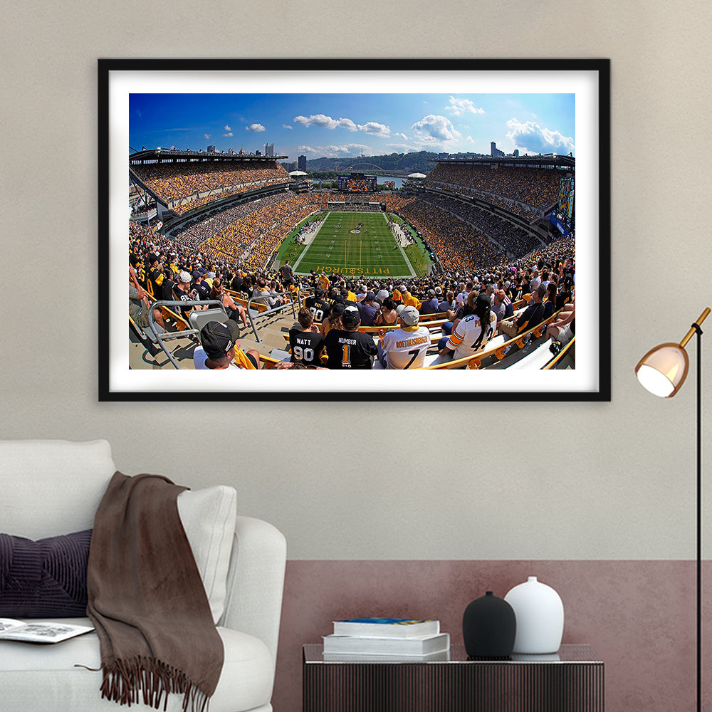 Heinz field Pittsburgh Steelers, Stadium Canvas, Sport Art, Gift for him, White Border Framed Art Print Wall Decor