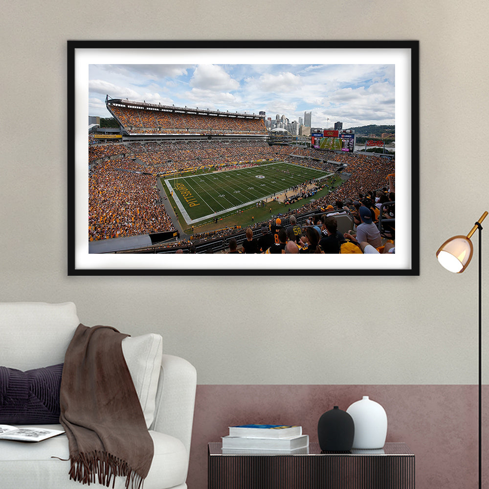 Heinz field Steeler, Stadium Canvas, Sport Art, Gift for him, White Border Framed Art Print Wall Decor