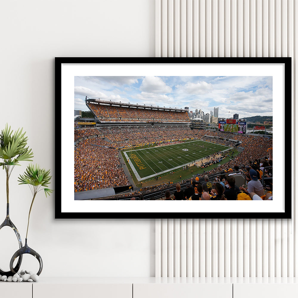 Heinz field Steeler, Stadium Canvas, Sport Art, Gift for him, White Border Framed Art Print Wall Decor