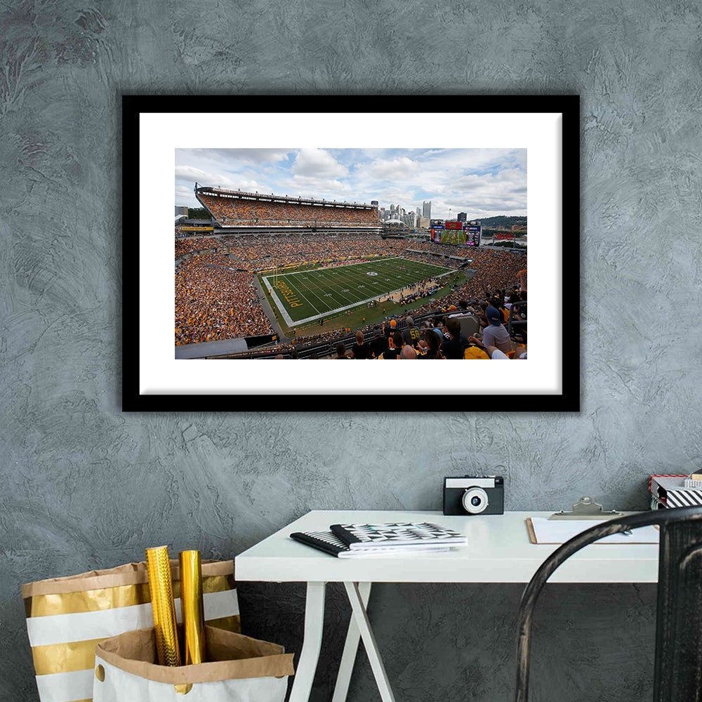 Heinz field Steeler, Stadium Canvas, Sport Art, Gift for him, White Border Framed Art Print Wall Decor