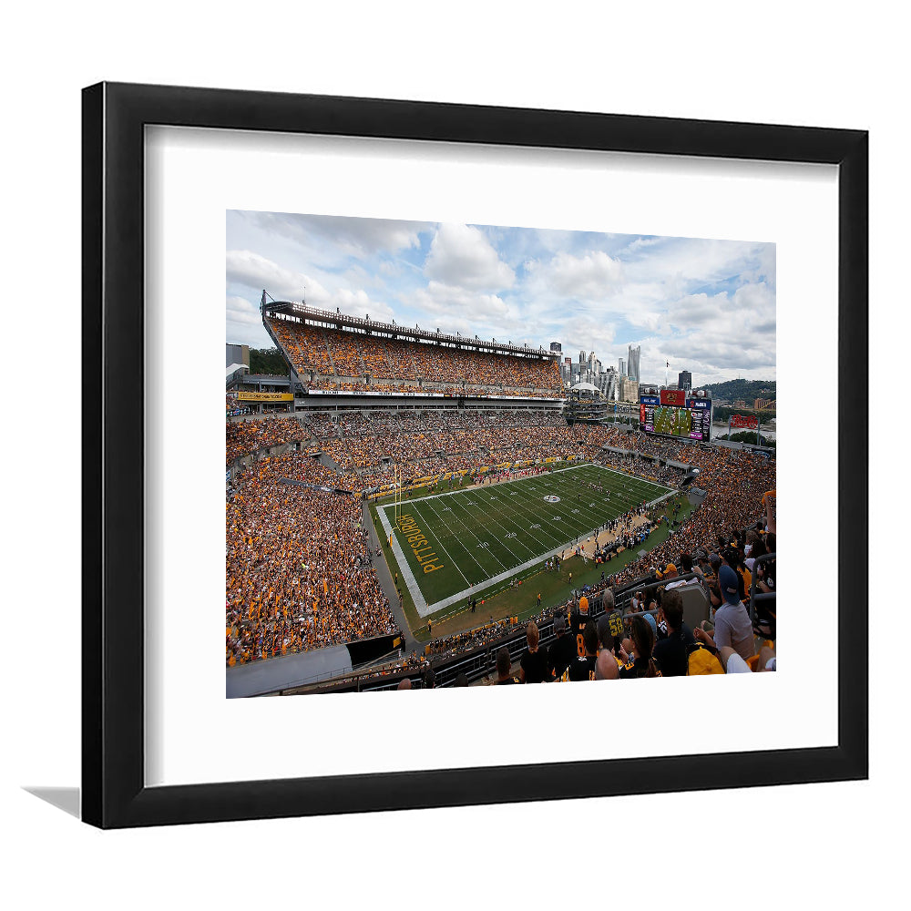 Heinz field Steeler, Stadium Canvas, Sport Art, Gift for him, White Border Framed Art Print Wall Decor