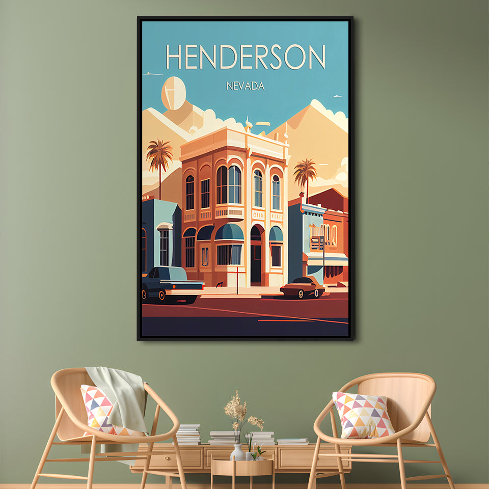 Henderson Nevada Retro Art Print, Henderson City Wall Art, Floating Framed Canvas Print, Framed Picture, Painting Canvas