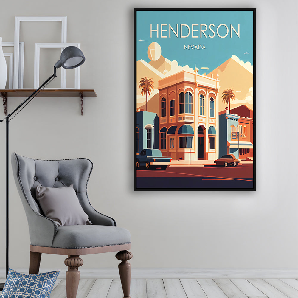 Henderson Nevada Retro Art Print, Henderson City Wall Art, Floating Framed Canvas Print, Framed Picture, Painting Canvas