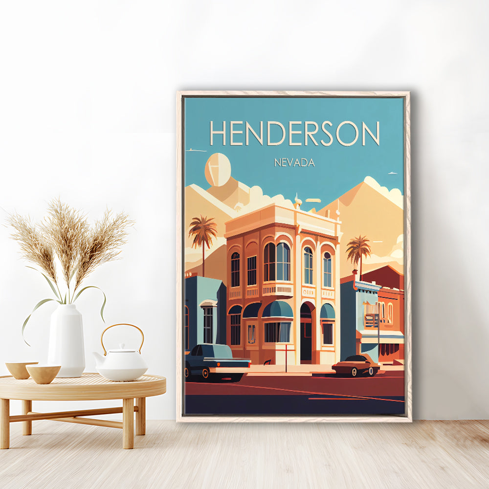 Henderson Nevada Retro Art Print, Henderson City Wall Art, Floating Framed Canvas Print, Framed Picture, Painting Canvas